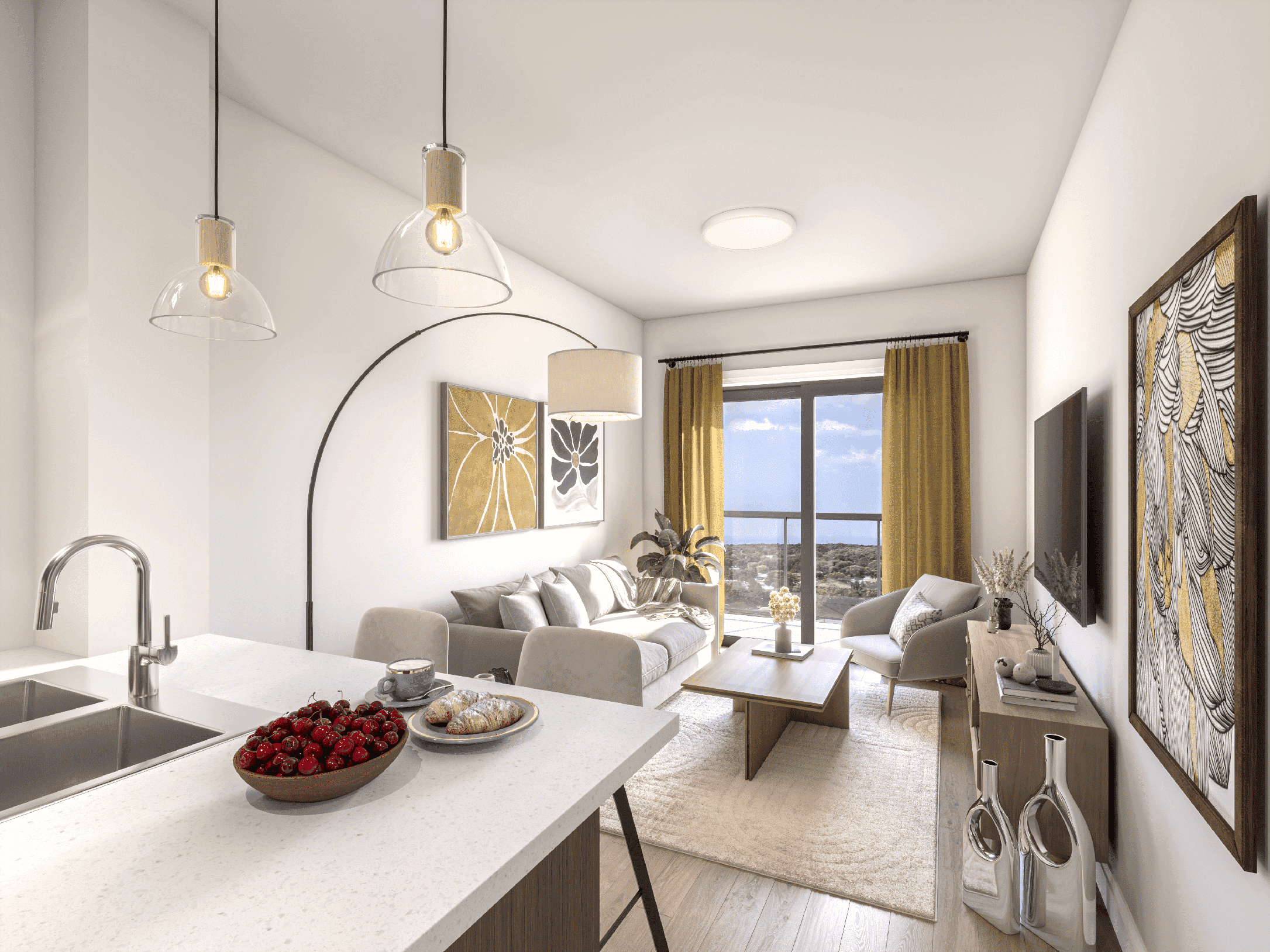 living room kitchen side