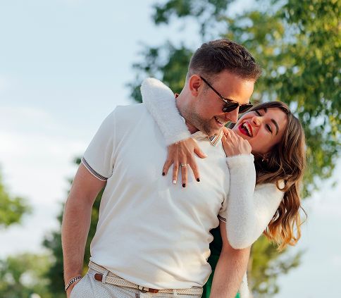 A couple enjoying nature outside of The Albright in East Hamilton.